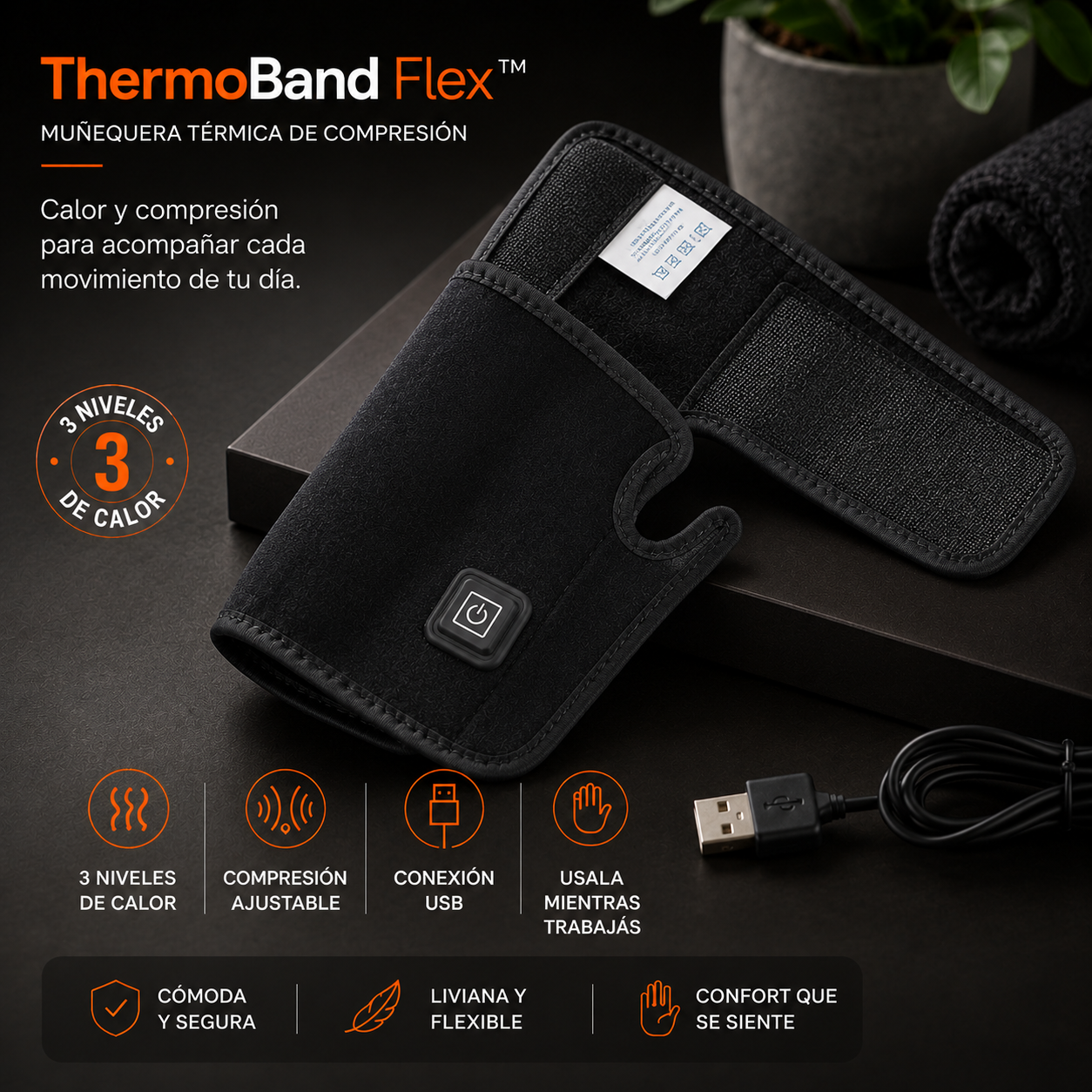 ThermoBand Flex™⭐⭐⭐⭐⭐- Muñequera Térmica de Compresión