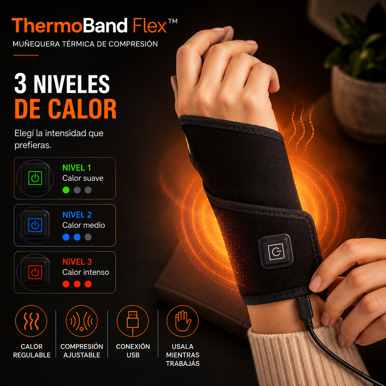 ThermoBand Flex™⭐⭐⭐⭐⭐- Muñequera Térmica de Compresión