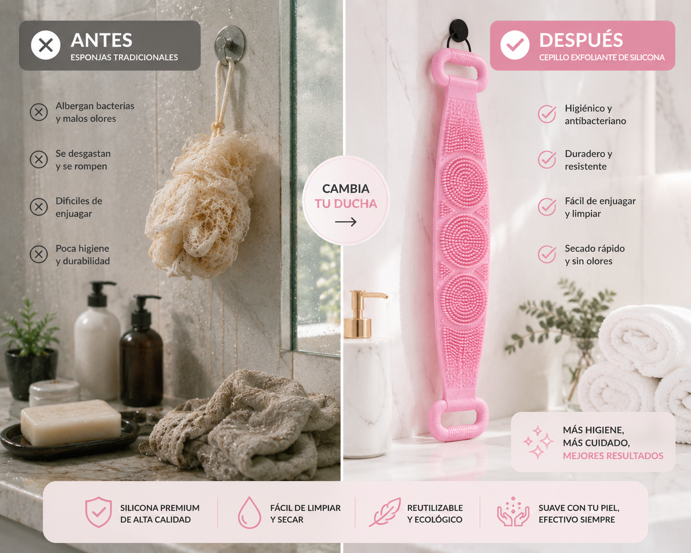 Cepillo Exfoliante de Silicona para Espalda y cuerpo ⭐ ⭐ ⭐ ⭐ ⭐