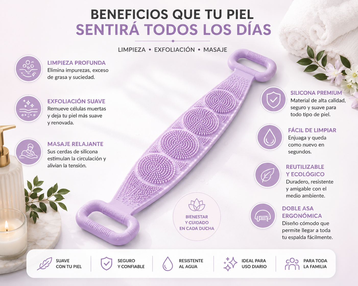 Cepillo Exfoliante de Silicona para Espalda y cuerpo ⭐ ⭐ ⭐ ⭐ ⭐