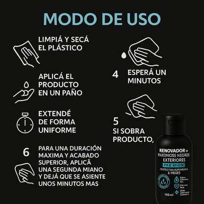 🔥 RENOVADOR DE PLÁSTICOS EXTERIOR PREMIUM – 150 ML + Enviso Gratis 🔥